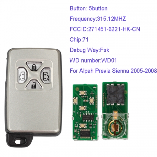 MK190094 4Button 315.12MHZ  Smart Key for T-oyota Part Number 271451-6221-HK-CN Keyless Go Proximity Key