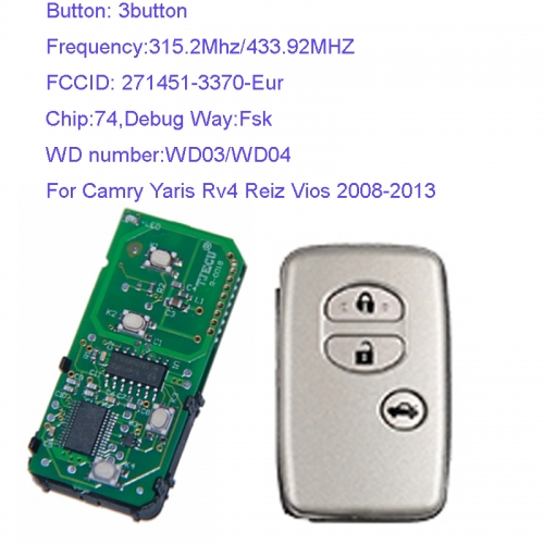 MK190101 3 Button 315.2Mhz/433.92MHZ Smart Key for T-oyota Part Number 271451-3370-Eur Keyless Go Proximity Key