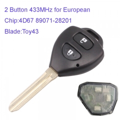 MK190076 2 Button 433MHZ Remote Key Control for T-oyota Corolla RAV4 with 4D67 Chip Europe Car Key Fob  HYQ12BBY 89071-28201