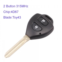 MK190075 2 Button 315MHZ Remote Key Control for T-oyota Corolla RAV4 with 4D67 Chip Car Key Fob