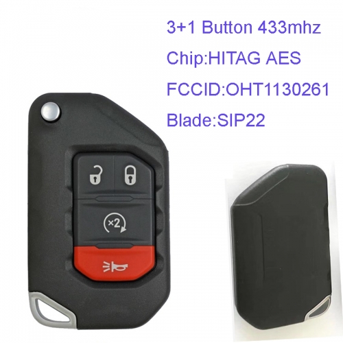 MK300043 3+1 Button 433mhz Flip Key for Jeep W-rangler 2018  PCF7939M Transponder 68416784AA-001 OHT1130261 Car Key Remote