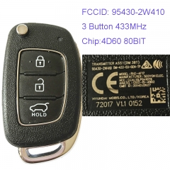 MK140058 3 Button 433MHz Remote Control Flip Folding Key 4D60 80BIT Chip for H-yundai Santa Fe 2016-2018 Car Key Fob 95430-2W410