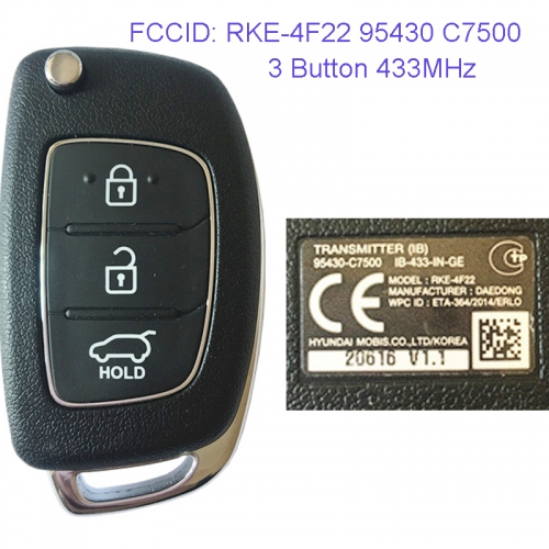 MK140050 3 Button 433MHz Remote Control Flip Folding Key for H-yundai Car Key Fob RKE-4F22 95430 C7500