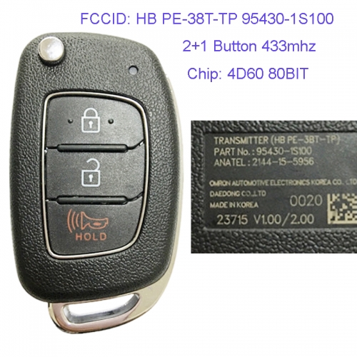 MK140083 2+1 Button 433mhz Remote Control Flip Key for H-yundai Novo Hb20 Remote HB PE-38T-TP 95430-1S100