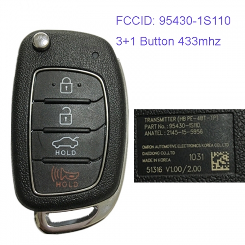 MK140072 3+1 Button 433mhz Remote Control Flip Key for H-yundai HB20 Remote 95430-1S110