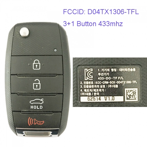 MK130063 3+1 Button 433mhz Folding Flip Remote Key Fob for Kia Car Key Fob D04TX1306-TFL