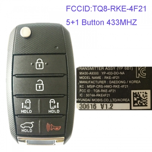 MK130049 5+1 Button 433MHZ Folding Flip Remote Key Fob for Kia Sedona 2015-2016 Car Key Fob TQ8-RKE-4F21 95430-A9300