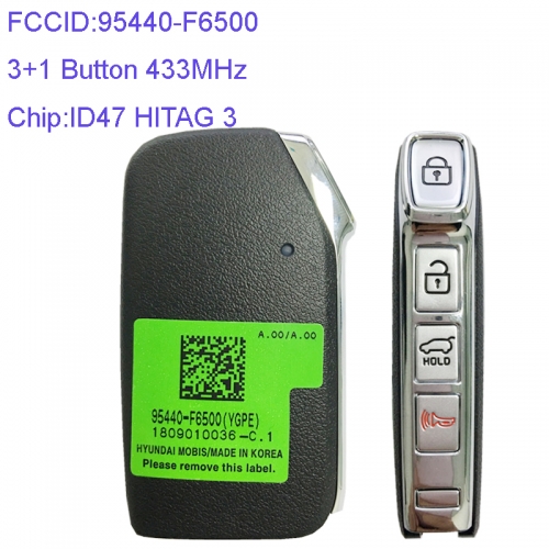MK130091 3+1 Button 433MHz Smart Key for Kia 95440-F6500 Car Key Fob Keyless Go ID47 Chip
