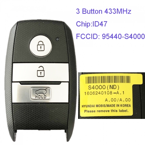 MK130072 3 Button 433MHz Smart Key for Kia 95440-S4000 ID47 Chip Car Key Fob Keyless Go