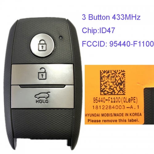 MK130074 3 Button 433MHz Smart Key for Kia Sportage 2018-2019 95440-F1100 ID47 Chip Car Key Fob Keyless Go