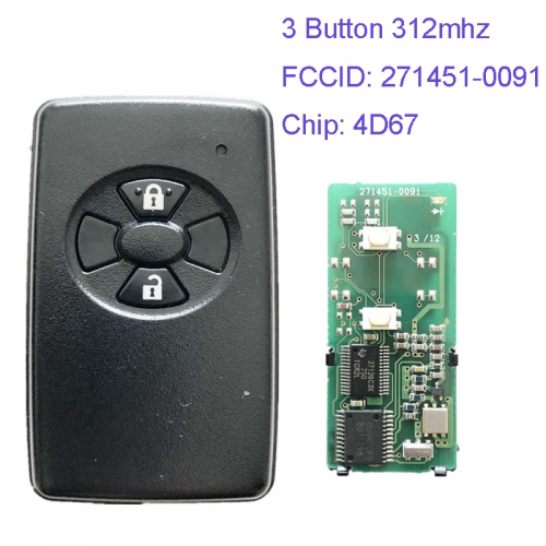 MK190110 2 Button 312mhz ASK Smart Key for T-oyota  Yaris Corolla Axio page1 94-2007 up-271451-0091 4D67 Chip Keyless GO Proximity Key
