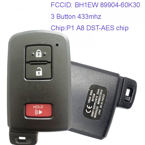 MK190138 3 Button 433mhz Smart Key Smart Card for T-oyota Land Cruiser BH1EW 89904-60K30 P1 A8 DST-AES chip Remote Keyless Go Proximity Key
