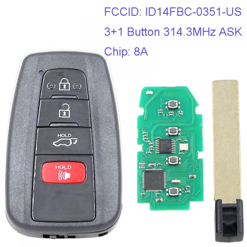MK190125 3+1 Button 314.3MHz Smart Key for T-oyota RAV4 2018 2019 Car Key Fob ID14FBC-0351-US Remote Keyless Go Proximity Key