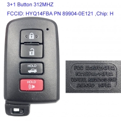 MK190154 3+1 Button 312mhz Smart Key Smart Card for T-oyota Highlander 2014-2019 HYQ14FBA PN 89904-0E121 Remote Keyless Go Proximity Key