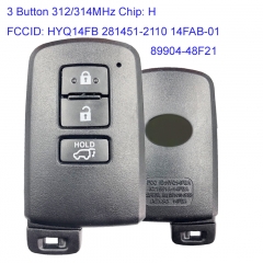 MK190159 3 Button 312/314MHz Smart Key Smart Card for T-oyota Land Cruiser 2016 HYQ14FB 281451-2110 14FAB-01 89904-48F21 H Chip Remote Keyless Go Prox