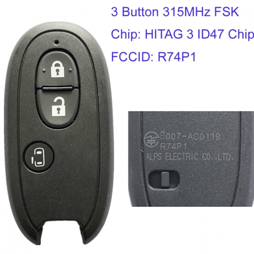 MK370017 3 Button 315MHz FSK Remote Key Smart Key for S-uzuki With ID47 Chip Car Key Fob R74P1