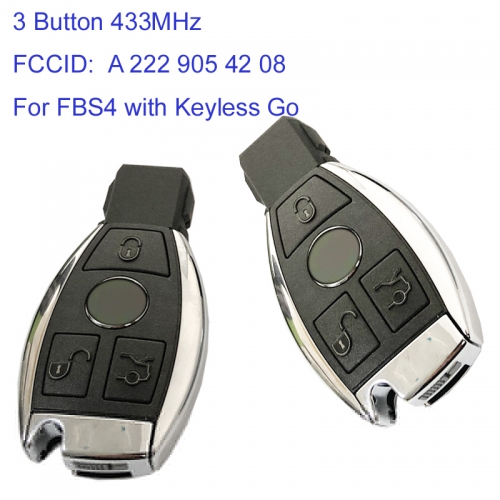 MK100035 3 Button 433MHz Smart Key for Mercedes FBS4 Part No A 222 905 42 08 with Keyless Go Proximity Key with HU64 Blade