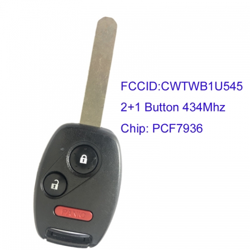 MK180111 2+1 Button 434Mhz Head Key for Honda Pilot Auto Key Remote with PCF7936 Chip CWTWB1U545 Key Fob Remote CWTWBIU545