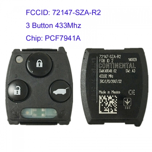 MK180118  3 Button 433MhzHead Key for H-onda Pilot 2009-2016 Auto Key Remote with PCF7941A Chip FCCID 72147-SZA-R2