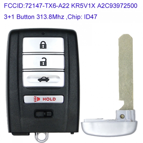 MK550003 3+1 Button 313.8Mhz Smart Key for Acura TLX RLX 2016-2018 Auto Key Remote with ID47 Chip 72147-TX6-A22 KR5V1X A2C93972500