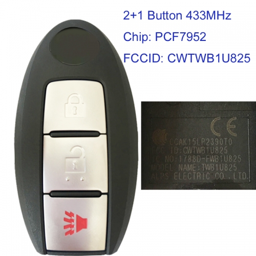 MK220005 2+1 Button 433MHz Remote Key for Infiniti CWTWB1U825 Car Key Fob with PCF7952 Chip