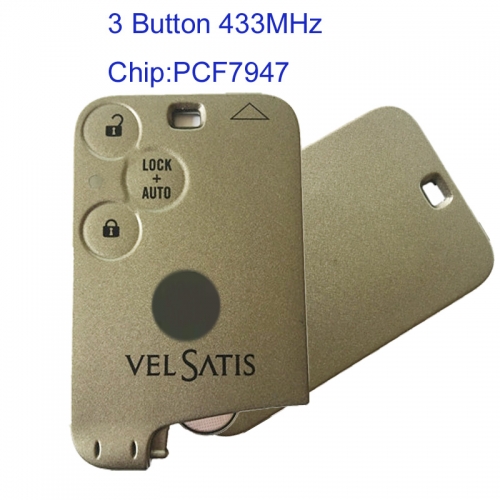 MK230033 3 Button 433MHz Smart Card Remote Key for R-enault Vel Satis 2002-2007 Car Key Fob With PCF7947 Chip