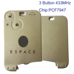MK230029 2 Button 433MHz Smart Card Remote Key for R-enault Espace Car Key Fob With PCF7947 Chip