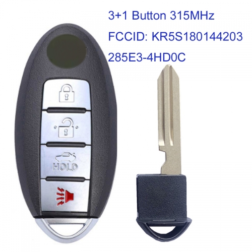 MK220006 3+1 Button 315MHz Smart Key for Infiniti 2014-2016 Infiniti Q50 KR5S180144203 285E3-4HD0C Car Key Fob Proximity Remote Control