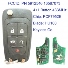 MK280036 4+1 Button 433MHz Flip Remote Key for Chevrolet Cruze Malibu PN 5912546 13587073 Car Key Fob Remote with PCF7952E Chip Keyless Go