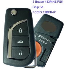 MK190166 3 Button 433MHZ FSK Flip Key Folding Key for T-oyota 12BFR-01 Auto Car Key Fob 8A Chip