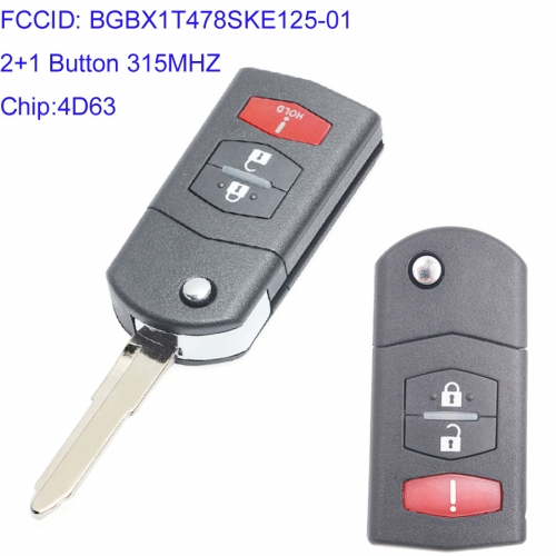 MK540027 2+1 Button 315MHZ Flip Key for Mazda 2 3 5 CX-7 CX-9 2007-2015 Remote Auto Car Key Fob With 4D63 Chip BGBX1T478SKE125-01