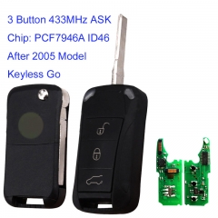 MK470029 3 Button 433MHz ASK Flip Key for P-orsche Cayenne 2005 2006 2007 2008 2009 2010 2011 with PCF7946A Chip Keyless Go