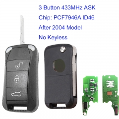 MK470027 3 Button 433MHz ASK Flip Key for P-orsche Cayenne 2004 2005 2006 2007 2008 2009 2010 2011 with PCF7946A Chip No Keyless