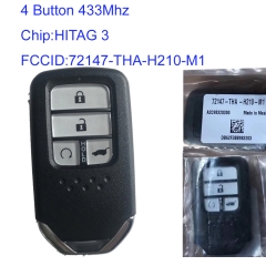 MK180132 3+1 Button 433mhz Smart Key for H-onda CRV Auto Car Key Fob HITAG 3 72147-THA-H210-M1 Keyless Go Key Remote