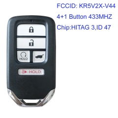 MK180134 4+1 Button 433MHZ Smart Card Smart Key for H-onda  2017 CRV KR5V2X-V44 Remote Control with ID47 Chip Part No 72147-TGG-A210-M1