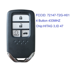 MK180135 4 Button 433MHZ Smart Card Smart Key for H-onda 2017 New Accord 72147-T2G-H01 Remote Control with ID47 Chip