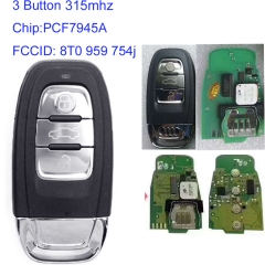 MK090004 3 Button 315mhz Smart Key for 2014 A-udi Q5 8T0 959 754j with PCF7945A Chip Keyless Go Key Remote