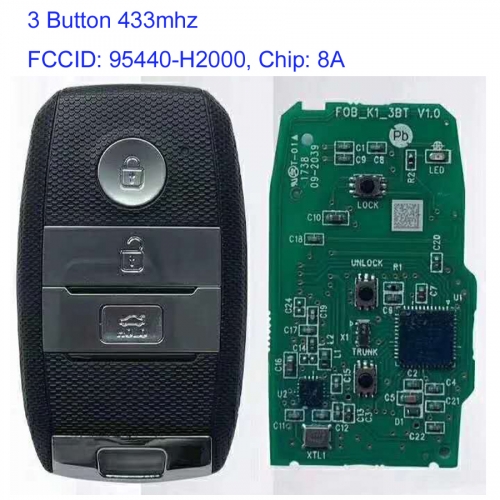 MK130113 3 Button 433mhz Smart Key Remote Control for K-ia K2 KX3 KXCROSS 2018 Auto Car Key Fob 95440-H2000 with 8A Chip