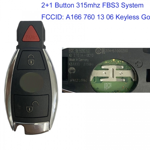 MK100051 Original 2+1 Button 315mhz Smart Key Remote Control for M-ercedes with FBS3 System Auto Car Key Fob A166 760 13 06 Keyless Go