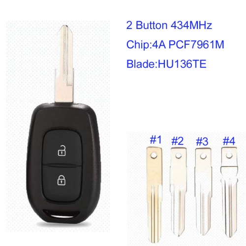 MK230044  2 Button 434MHz Flip Key Remote Control for R-enault Sandero Dacia Auto Car Key Fob with Blade HU136TE