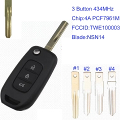 MK230039 3 Button 434MHz Flip Key Remote  for R-enault Symbol Trafic Dacia Duster  Sandero Dokker 2012-2016 Auto Car Key Fob with Blade NSN14