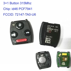 MK180154 3+1 Button 315Mhz Remote Key for H-onda Auto Car Key 72147-TA0-U6 id46 PCF7941 Chip