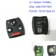 MK180153 3+1 Button 315Mhz Remote Key for H-onda Auto Car Key 72147-SZA-X1 id46 PCF7941 Chip