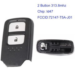 MK180147 2 Button 313.8mhz Remote Key Smart Key for H-onda Auto Car Key 72147-T5A-J01 ID47 Chip Black Logo KR5V1X