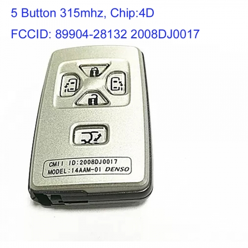 MK190221 5 Button 315mhz Smart Key for T-oyota Previa 89904-28132 2008DJ0017 14AAM-01 Auto Car Key