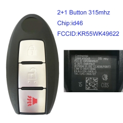 MK220008 2+1 Button 315mhz Remote Key Control for N-issan Infiniti EX35 FX35 FX50 EX37 QX50 Auto Car Key Fob KR55WK49622 id46 Chip
