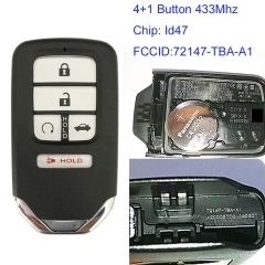 MK180152 4+1 Button 433Mhz Remote Key Smart Key for H-onda Civic 2018 + Auto Car Key 72147-TBA-A1 id47 Chip