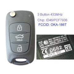 MK140134 3 Button 433Mhz Flip Key for H-yundai Elantra Auto Car Key OKA-186T/NO32(MD-TP)