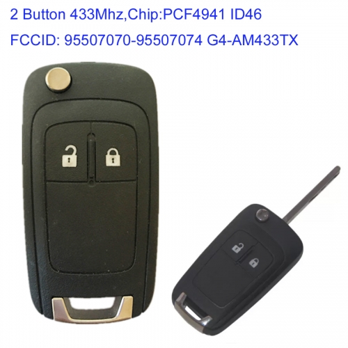 MK420001 2 Button 433Mhz Flip Key Remote for V-auxhall Corsa Meriva Auto Car Key Fob 95507070-95507074 G4-AM433TX with ID46 Chip
