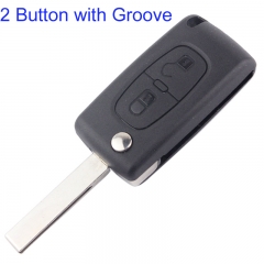 FS240004 2 Button Flip Key Shell Cover for P-eugeot 307 Auto Car Key Blade Replacement with groove